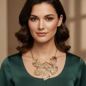 Gold Perforated Leaves Necklace